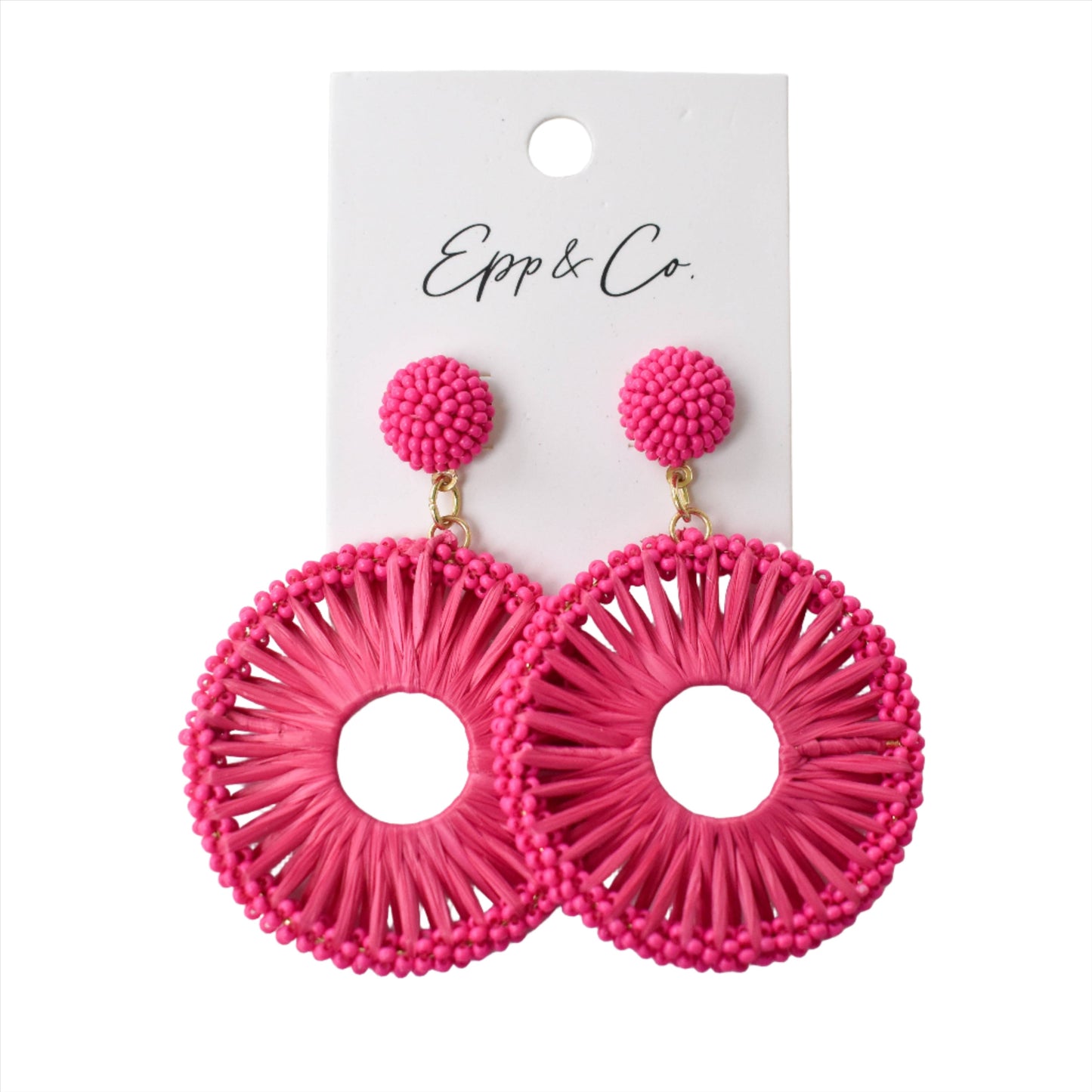 Beaded Raffia Circle Drops - 3 Colors