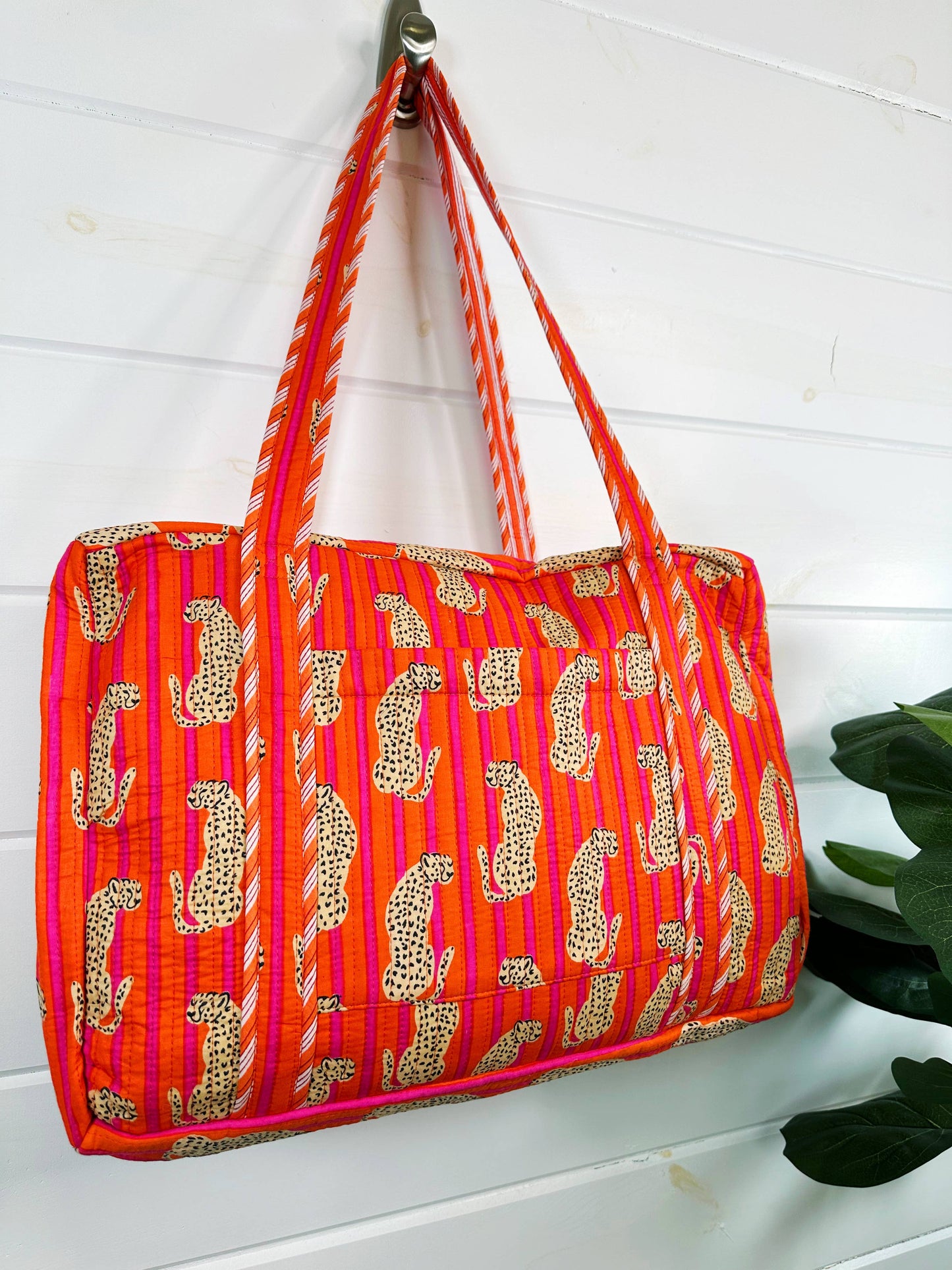 Block Print Quilted Duffle Bag | Jaguar Print Weekender Bag