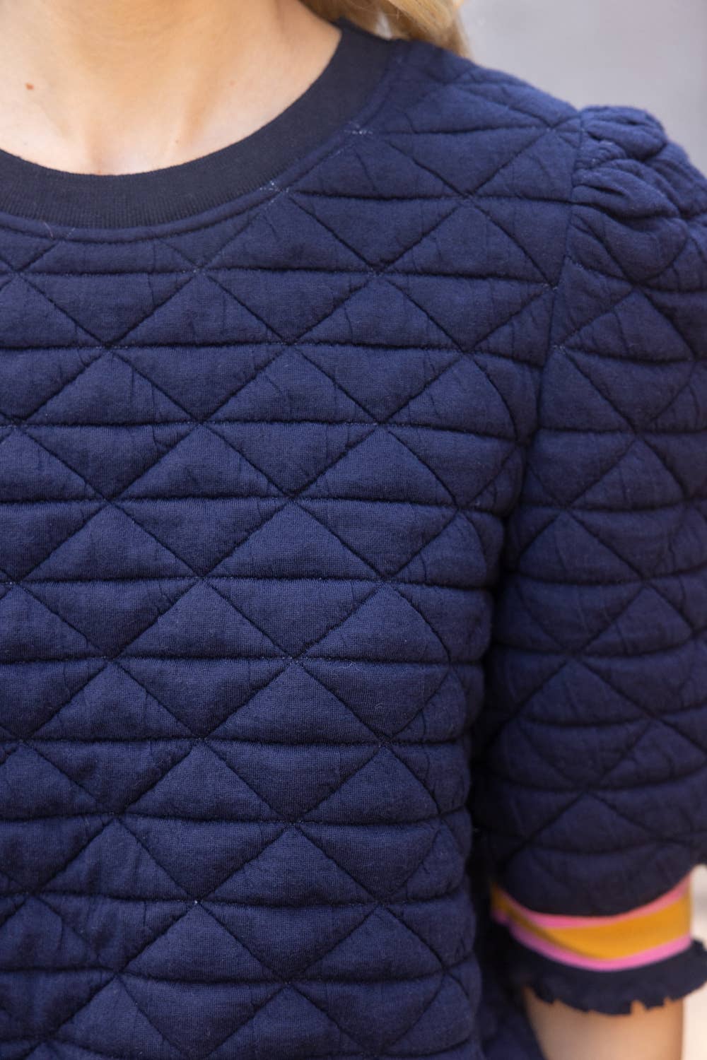 Quilted Trim Navy Top