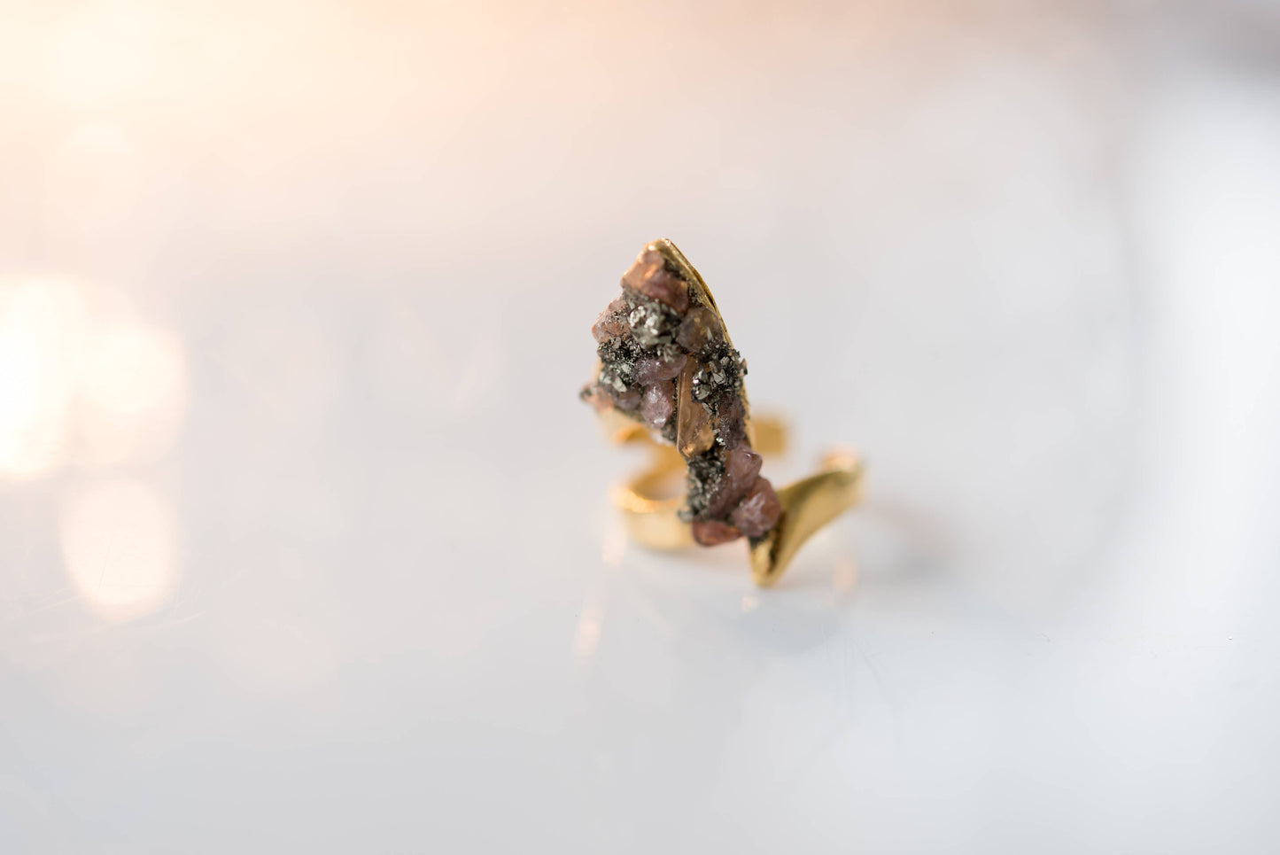 Gold and Pink Stone Adjustable Gold Plated Ring