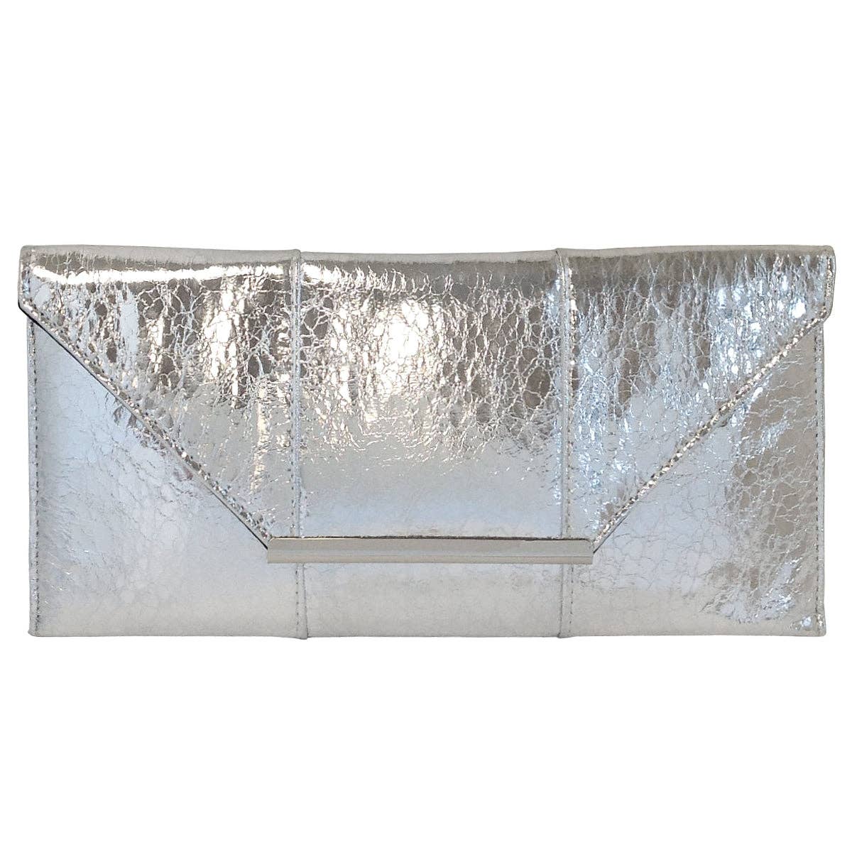 Crushed Metallic Evening Clutch: SILVER