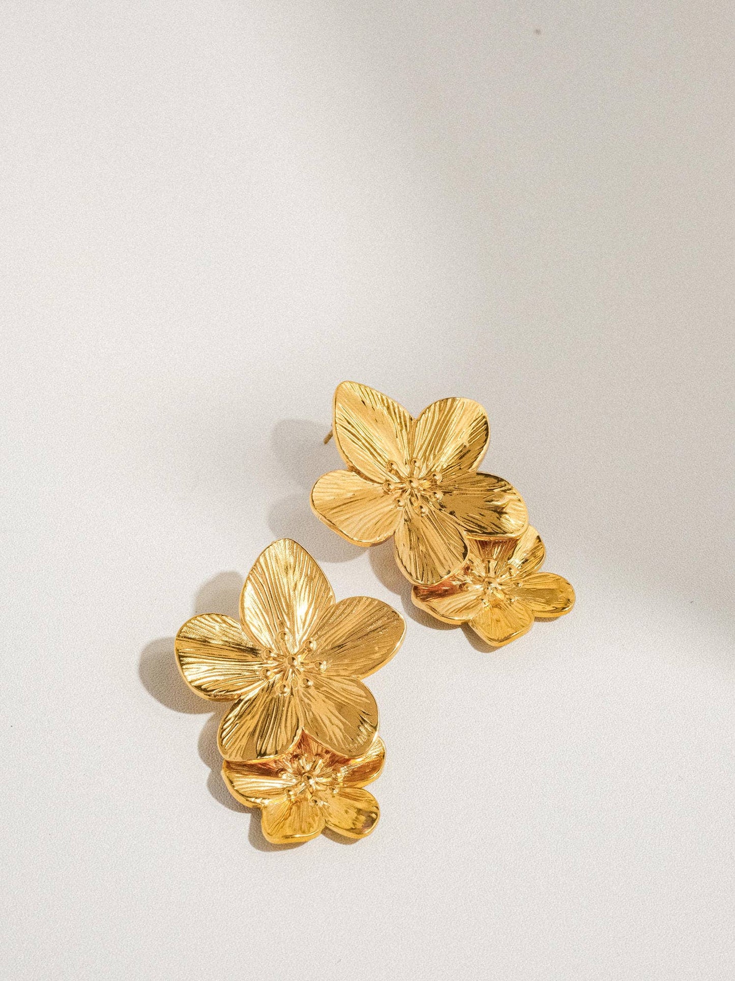 Ivy 18K Gold Statement Stacked Flower Earring: Yellow Gold