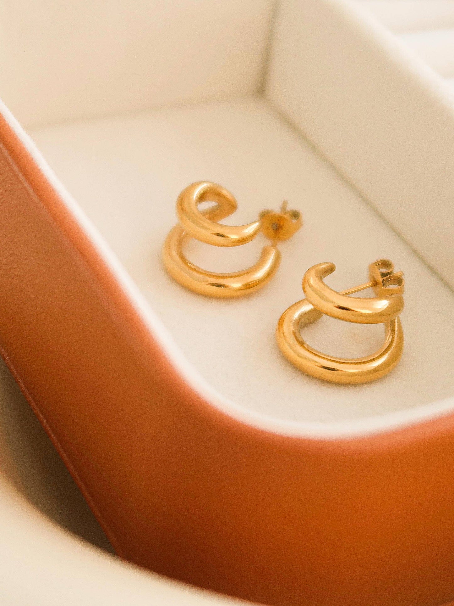 Maddison-Gold Non-Tarnish Double C Hoop Earring: Yellow Gold