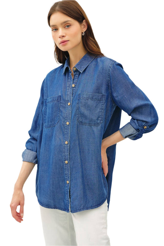 Denim Tencel Button Up