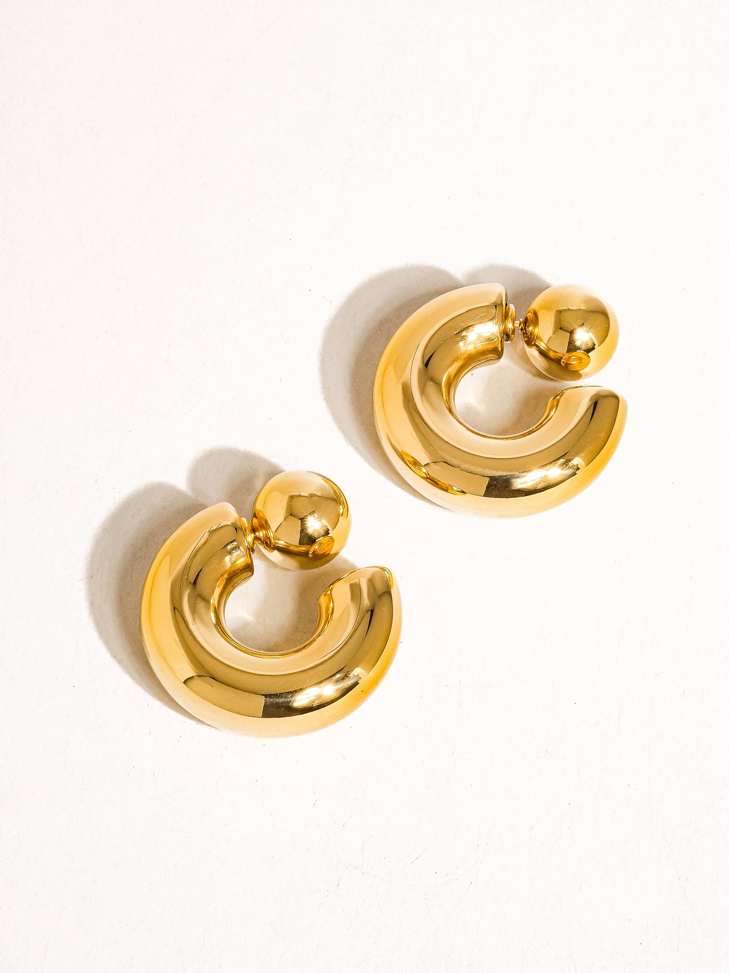 Fernanda 16K Gold Non-Tarnish Ball C Hoop Earring: Yellow Gold