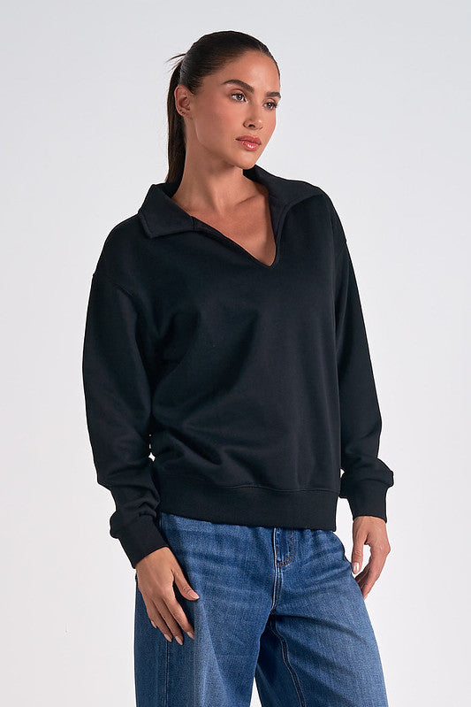 Black Collared Sweatshirt