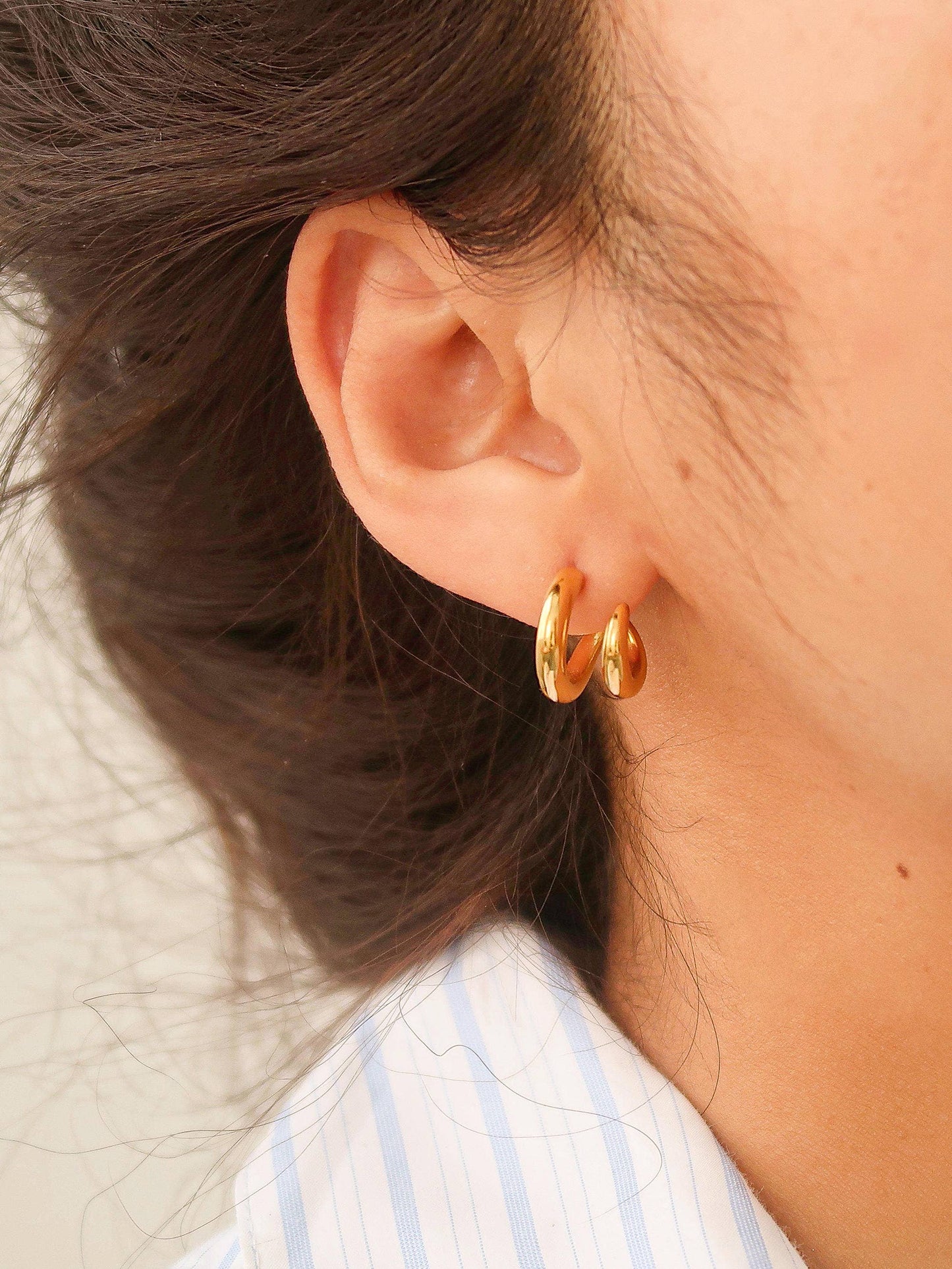 Maddison-Gold Non-Tarnish Double C Hoop Earring: Yellow Gold