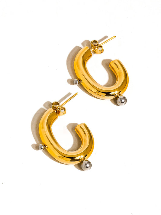 Alsace 18K Gold Non-Tarnish Two Toned C Hoop Earring: Multi-Colored