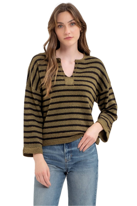 Olive Striped Knit Sweater