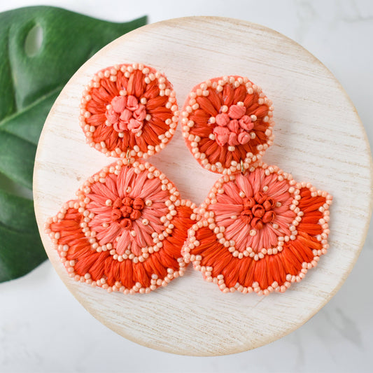 Coral Raffia Flower Drops