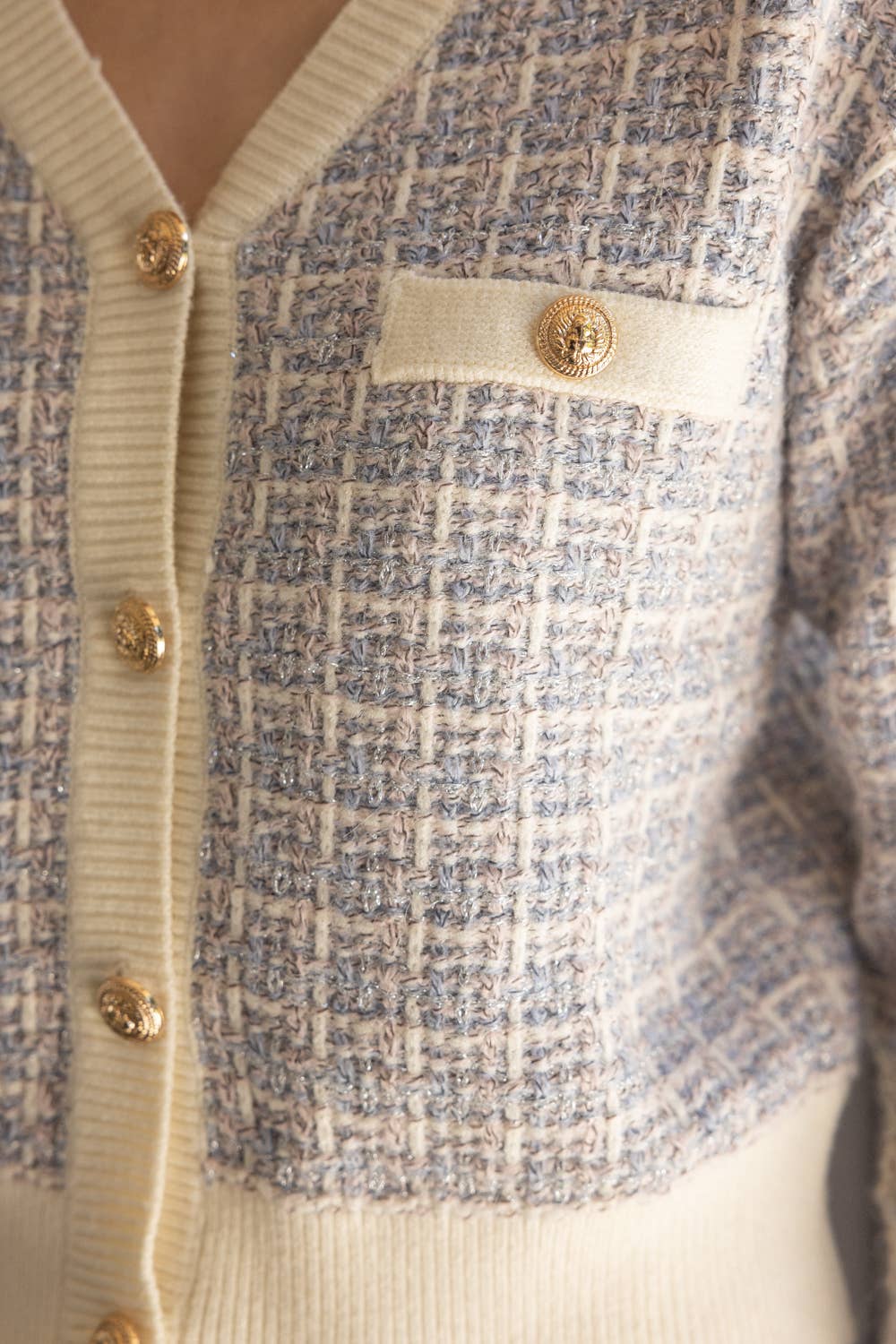 Tweed Trimmed Cardigan - Blue