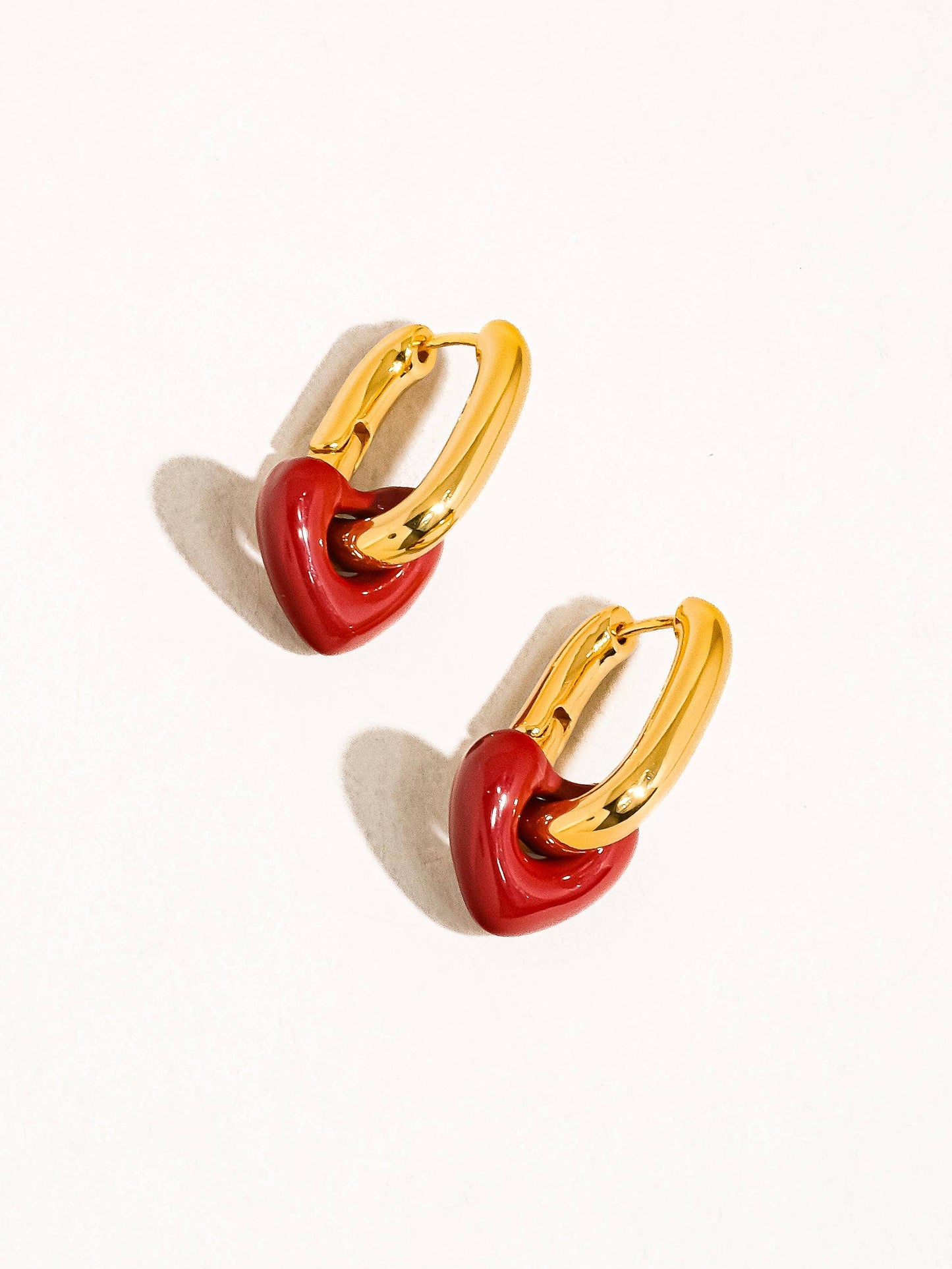 Lilou 18K Gold Red Heart Chain Earring: Red