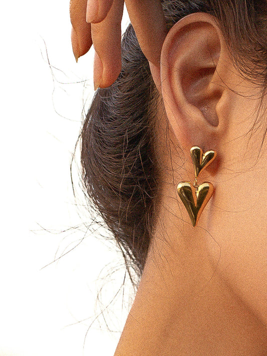 Adeline 18K Gold Non-Tarnish Layered Heart Earring: Yellow Gold