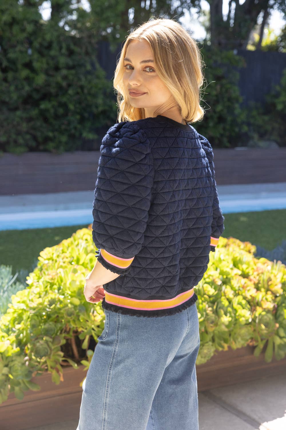 Quilted Trim Navy Top