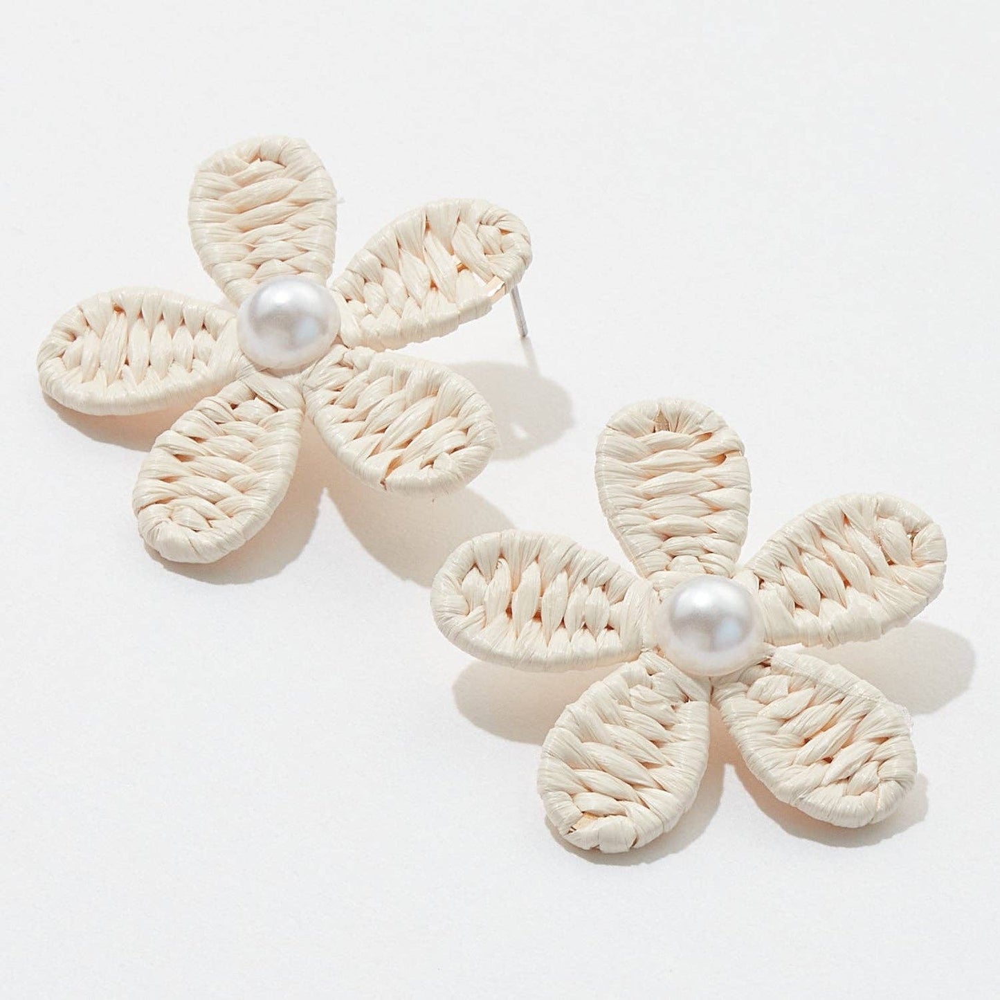 Flower Raffia Post Earrings with Pearl