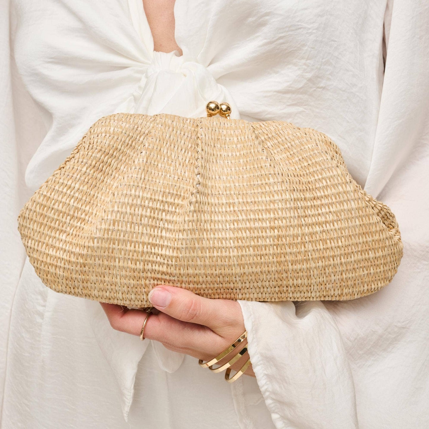 Triana Straw Frame Clutch: Natural