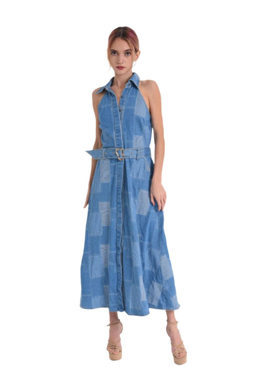 Dixie Laser Etched Denim Midi Dress