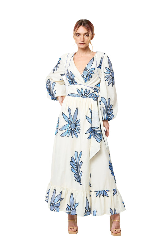 Willow Abstract Embroidered Wrap Maxi Dress