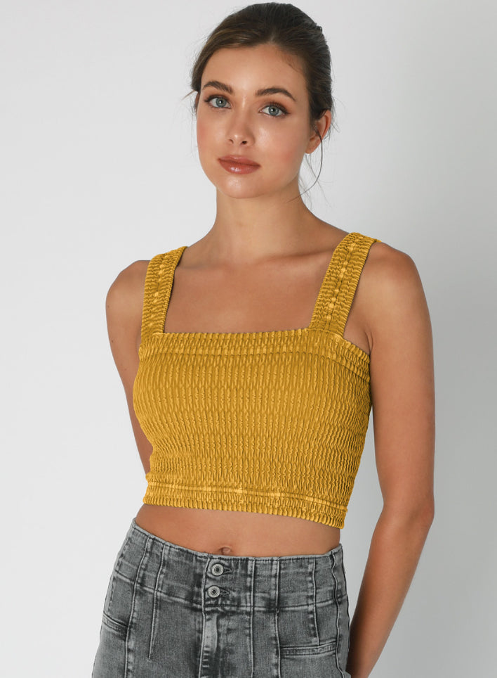 Vintage Shirred Square Neck Crop Top