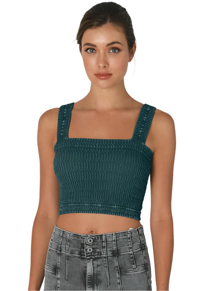 Vintage Shirred Square Neck Crop Top