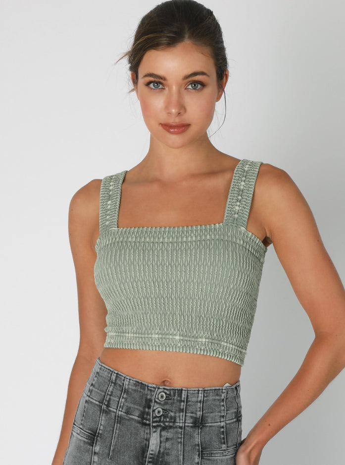 Vintage Shirred Square Neck Crop Top