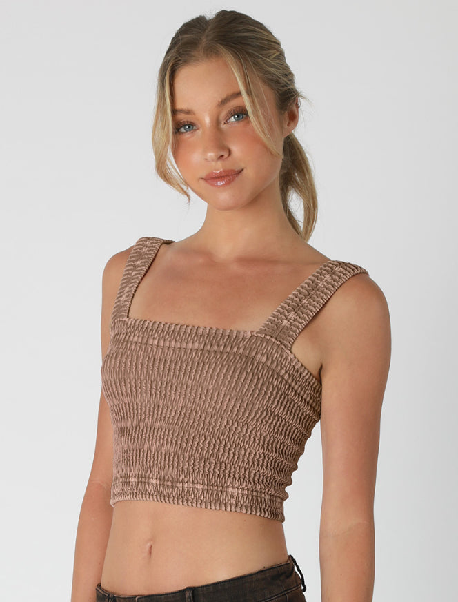 Vintage Shirred Square Neck Crop Top