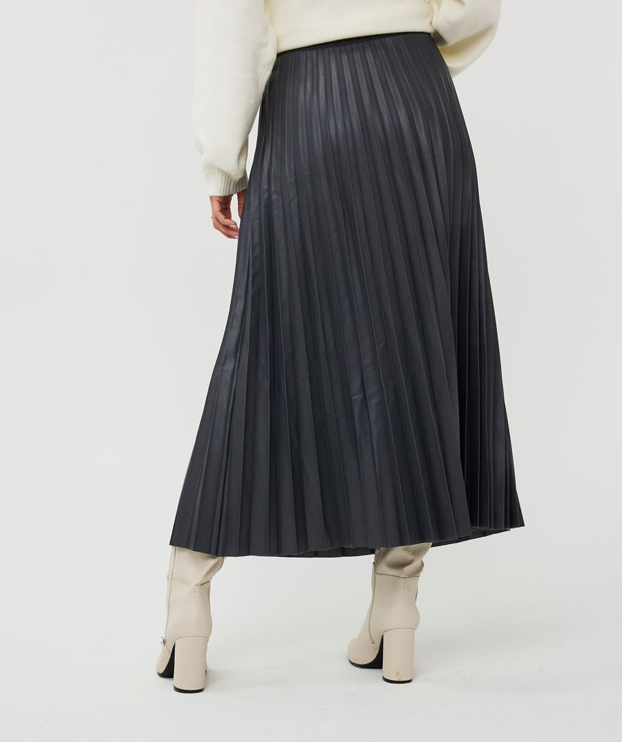 Plisse Pleated Vegan Leather Skirt