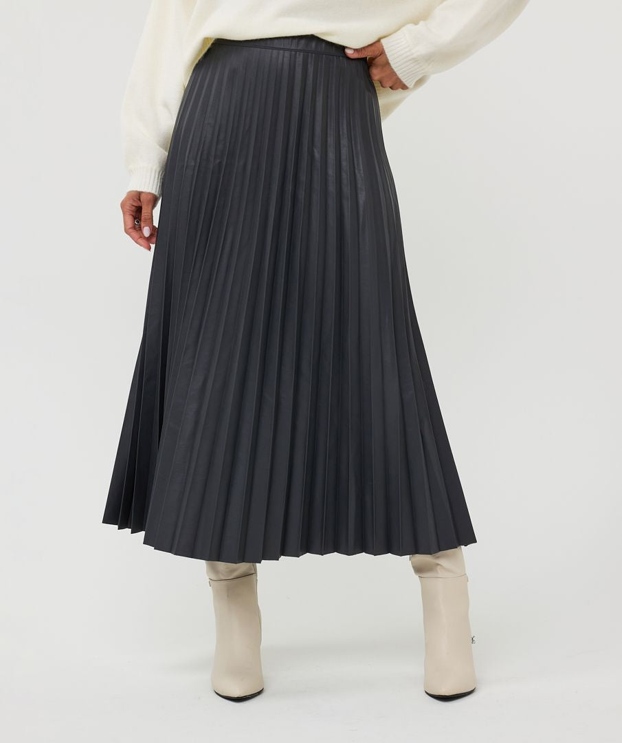 Plisse Pleated Vegan Leather Skirt