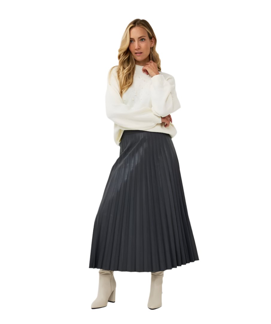 Plisse Pleated Vegan Leather Skirt