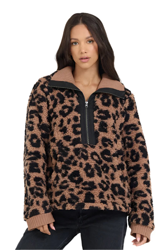 Leopard Half Zip Sherpa