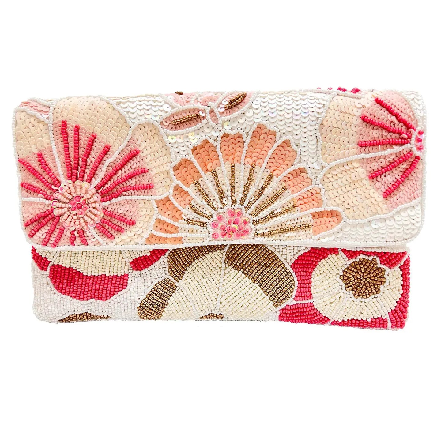 Sequin Clutch - Flowers Pink