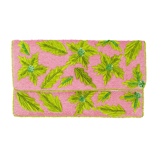 Beaded Clutch - Green Leaves