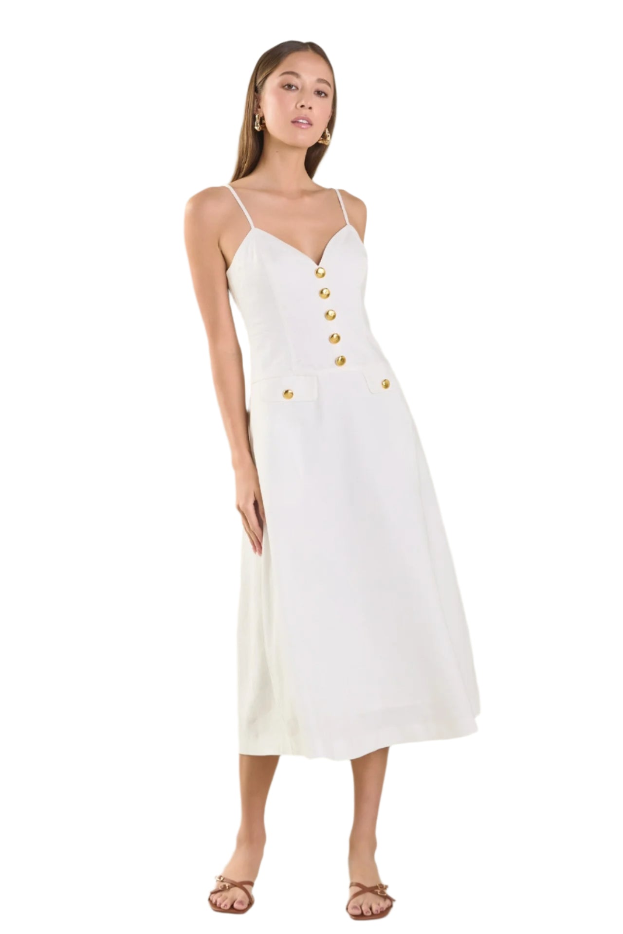 White Linen Midi Dress