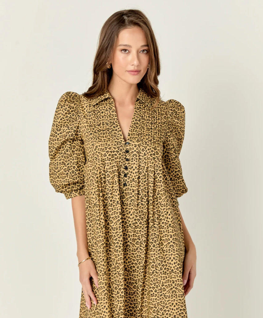 Leopard Collar Midi Dress