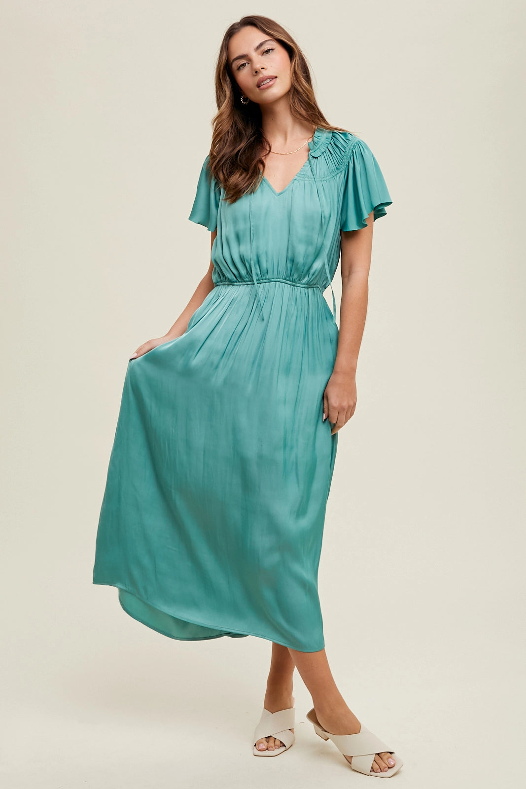 Pistachio Satin Midi Dress