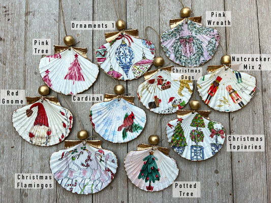 Scallop Ornaments- Christmas Decoupage Designs- Variety