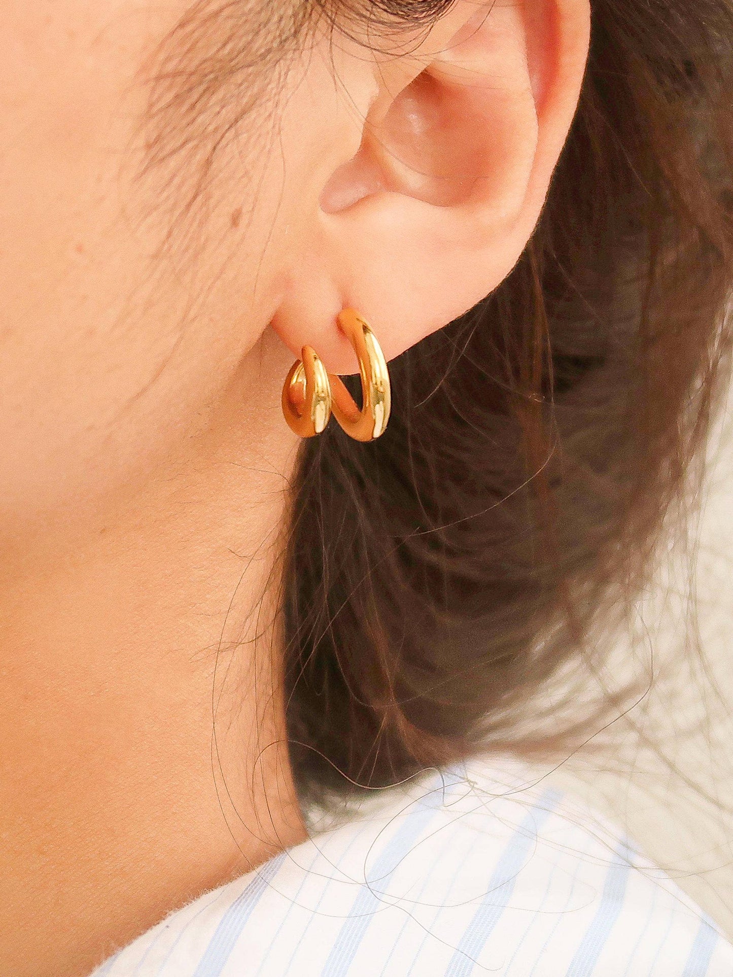 Maddison-Gold Non-Tarnish Double C Hoop Earring: Yellow Gold