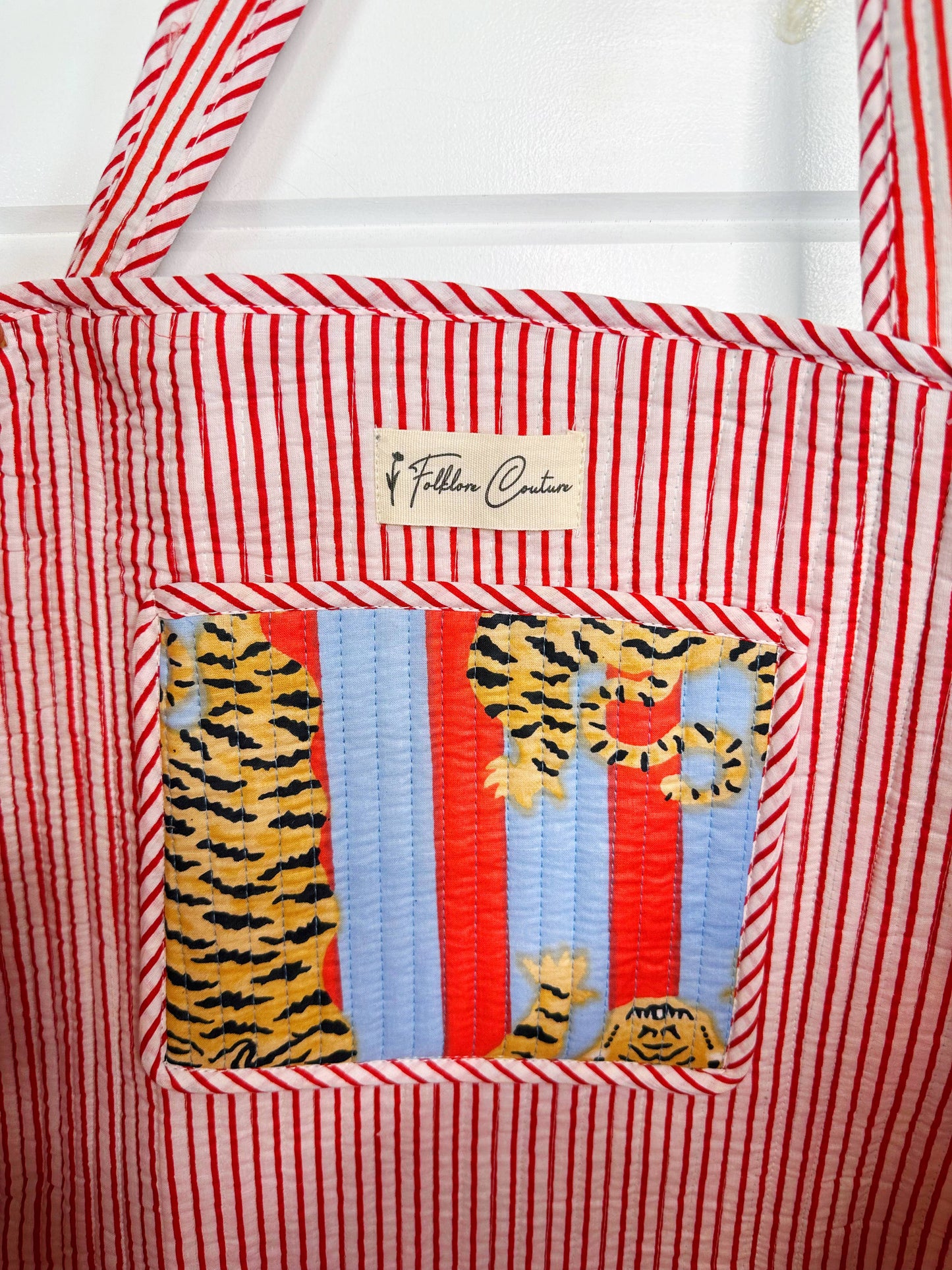 Tiger Print Quilted Tote Bag | Block Print Tiger Bag |