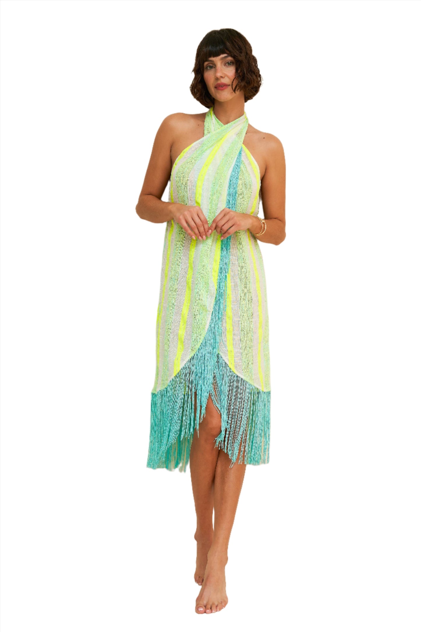 Fringed Crossover Dress: STANDARD / Neon Yellow