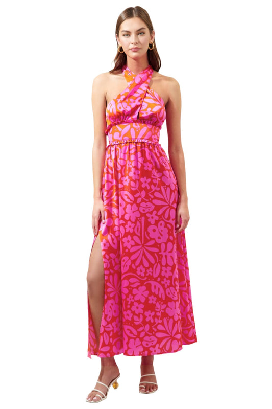 Coral Kiss Aries Halter Maxi Dress