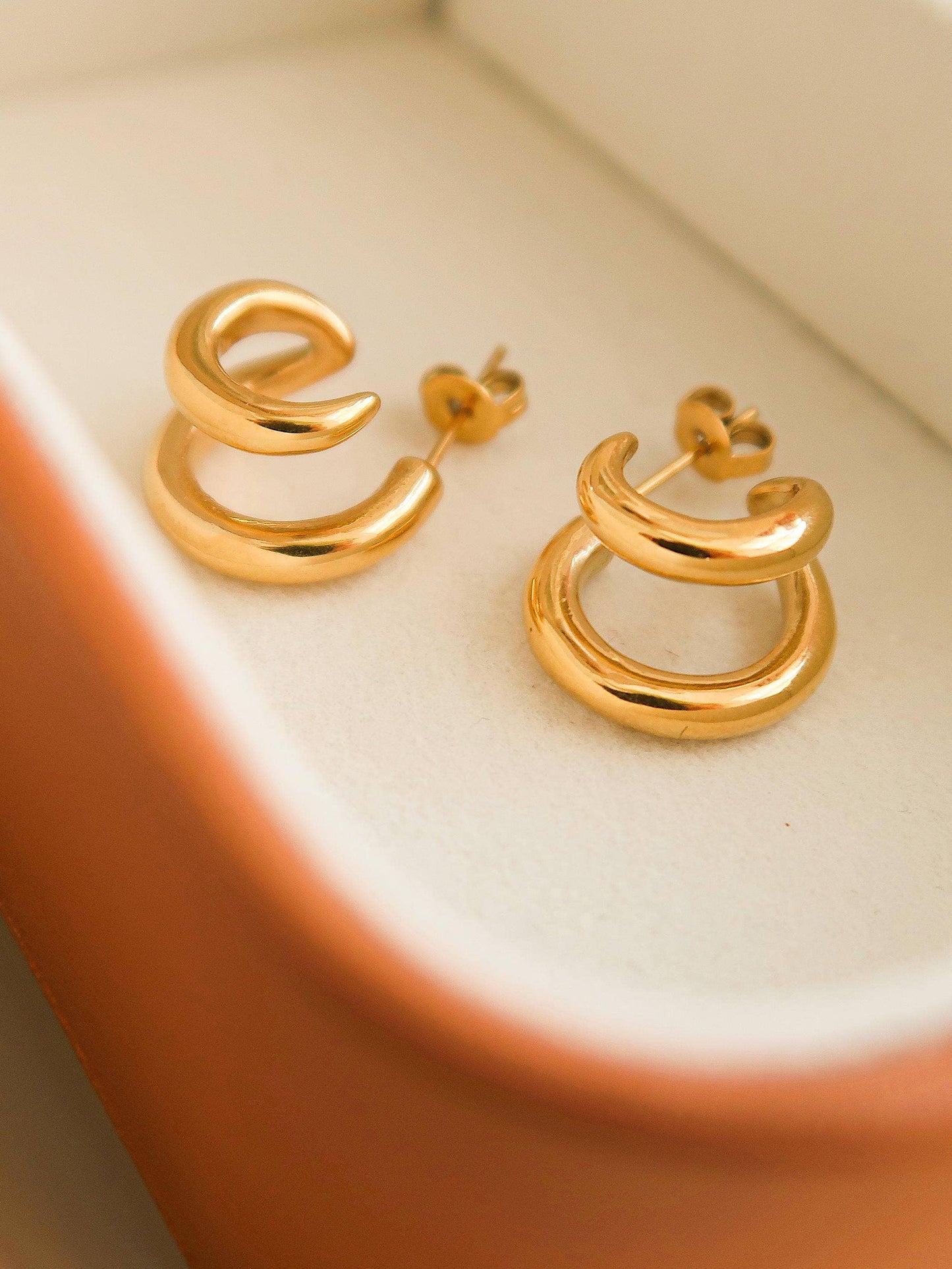 Maddison-Gold Non-Tarnish Double C Hoop Earring: Yellow Gold