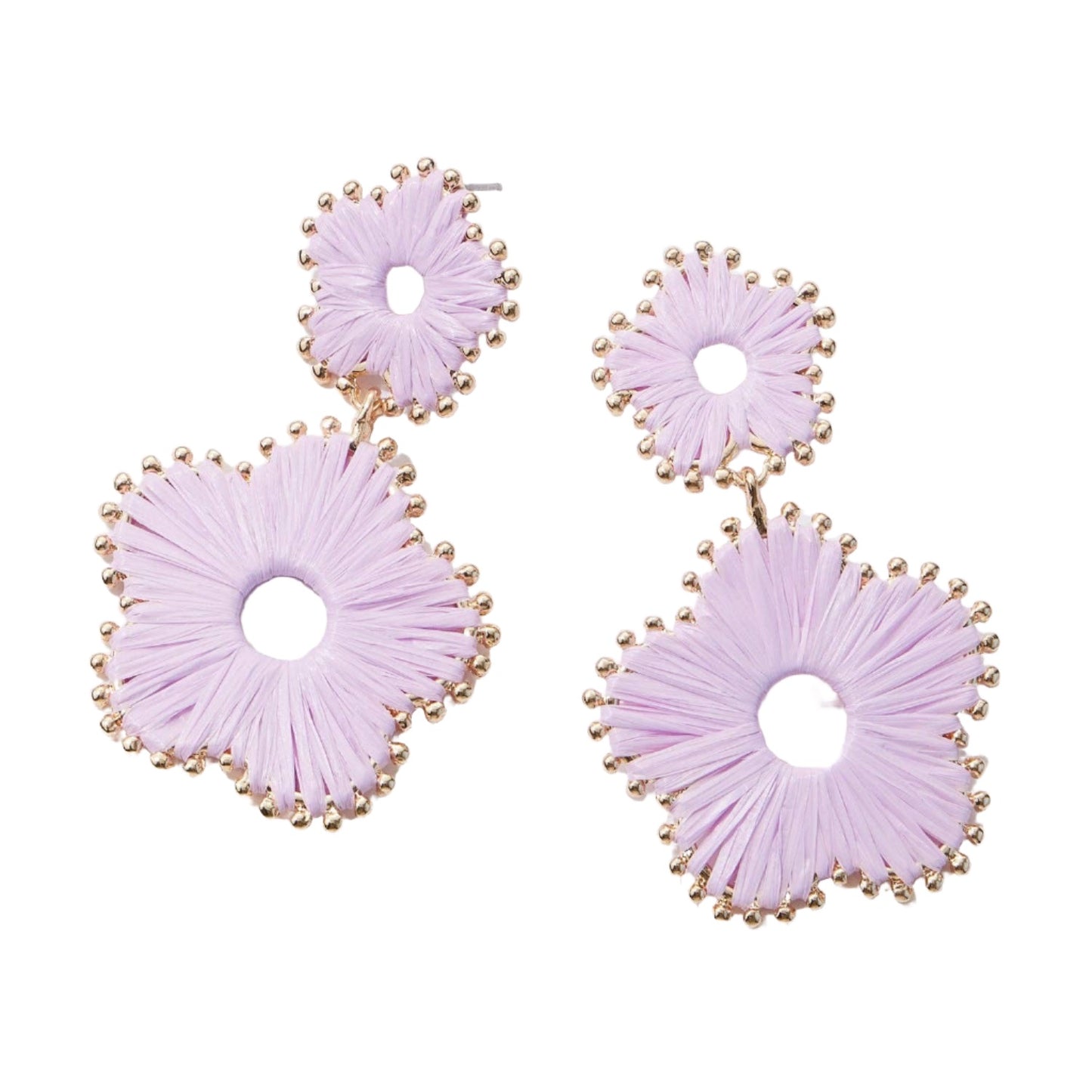 Raffia Wrapped Flower Post Earrings: Lavender