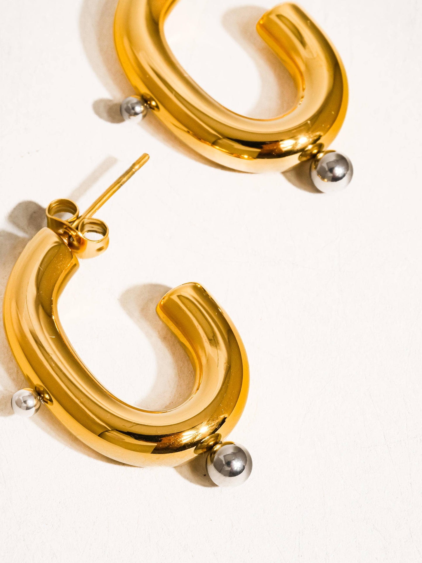 Alsace 18K Gold Non-Tarnish Two Toned C Hoop Earring: Multi-Colored