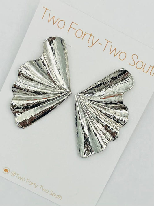 Cinched Fabric Fan Earring - Silver