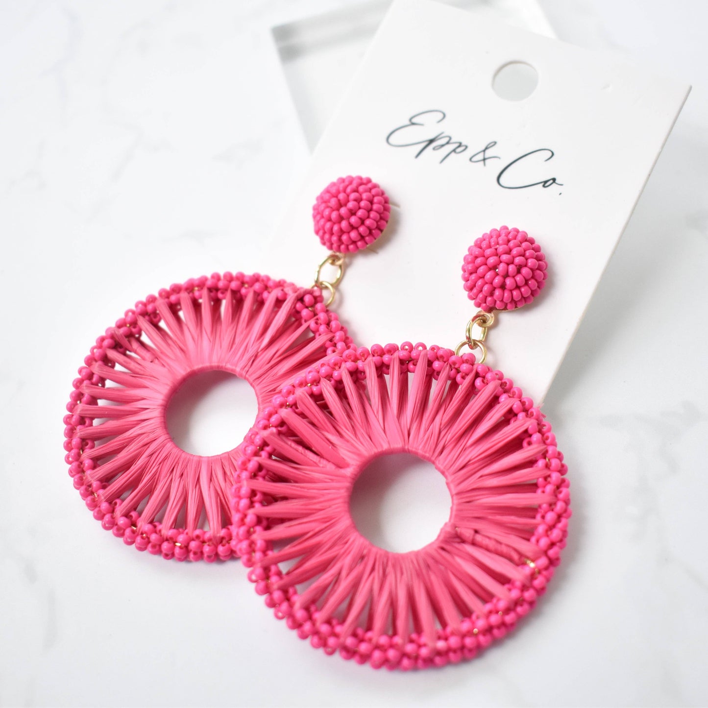 Beaded Raffia Circle Drops - 3 Colors