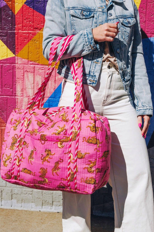 Handmade Quilted Tiger Print Duffle | Weekender Travel Bag