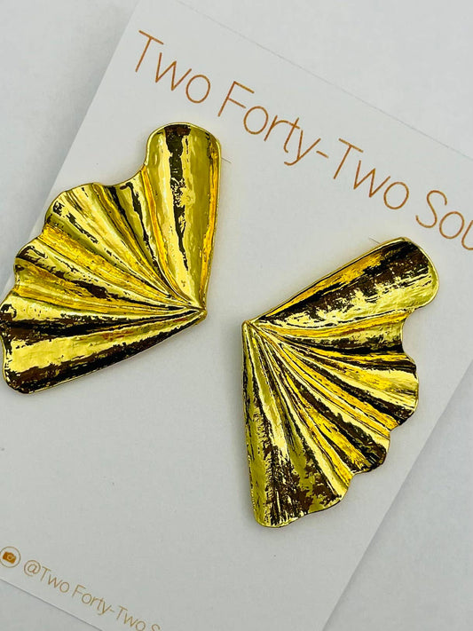 Cinched Fabric Fan Earring - Gold