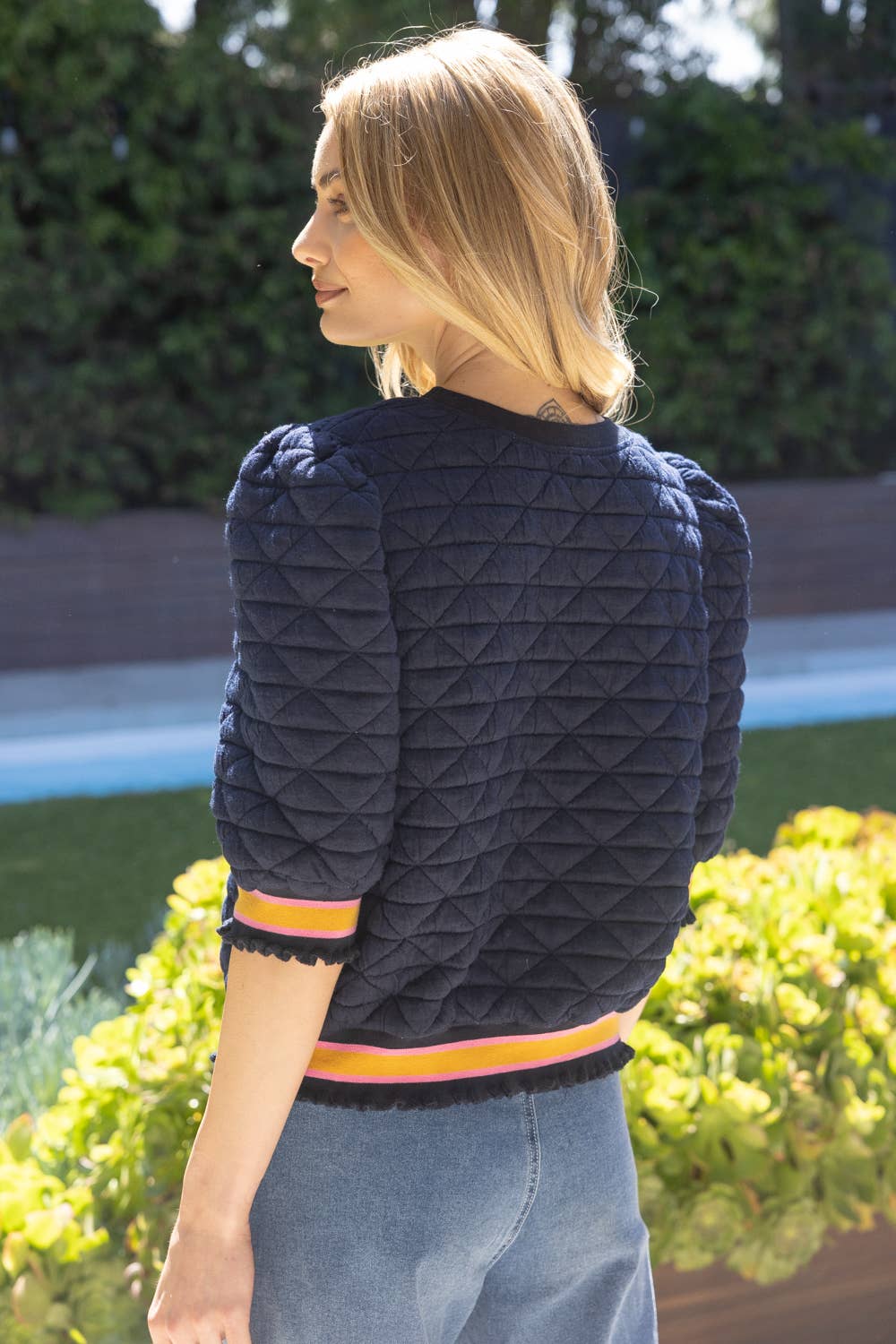 Quilted Trim Navy Top